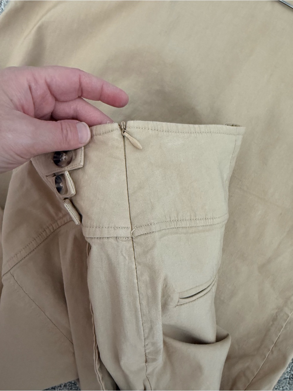 Anthropologie Slim Column Maxi Skirt Tan Linen Blend Front Slit Pockets Size 4 - Picture 13 of 16